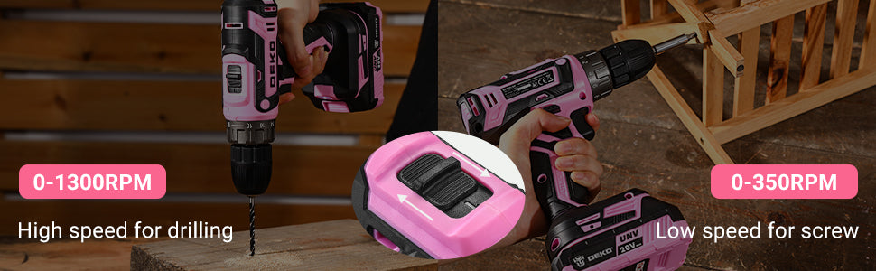 DEKO 20V Pink Cordless Power Drill β Electric Drill Set for Women! ππ§