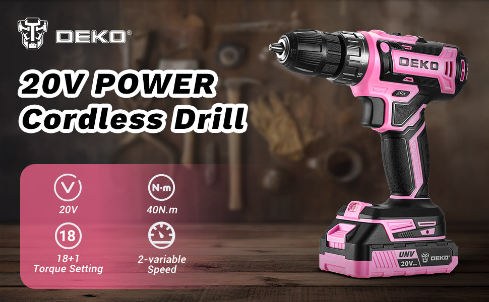 DEKO 20V Pink Cordless Power Drill β Electric Drill Set for Women! ππ§