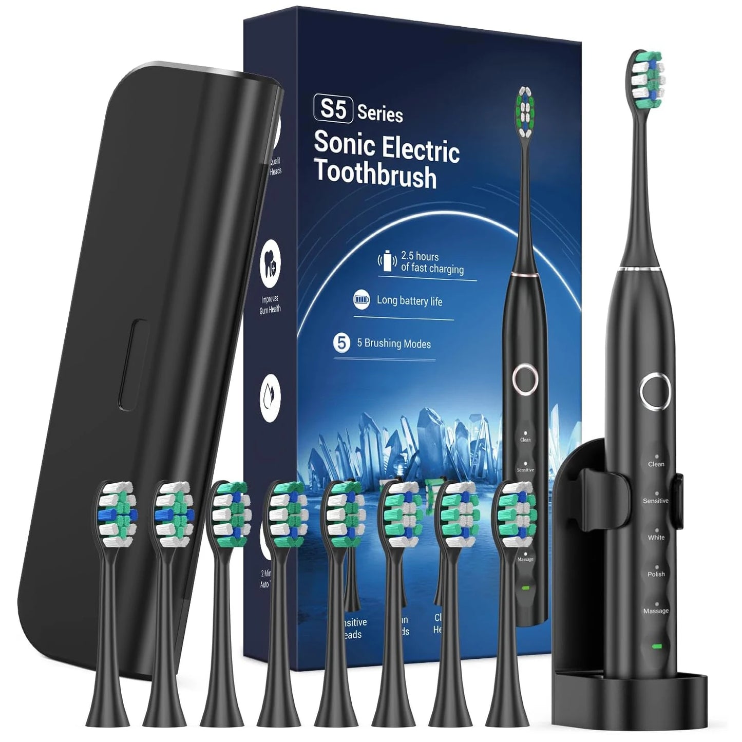 Rtauys Upgraded Sonic Electric Toothbrush β for Adults & Kids 12+ with 8 Brush Heads