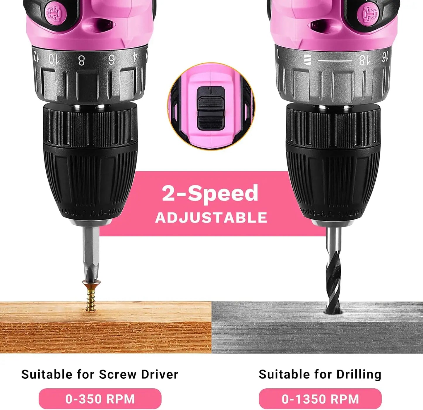 DEKO 20V Pink Cordless Power Drill β Electric Drill Set for Women! ππ§