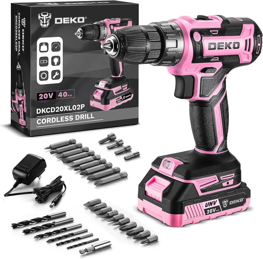 DEKO 20V Pink Cordless Power Drill β Electric Drill Set for Women! ππ§