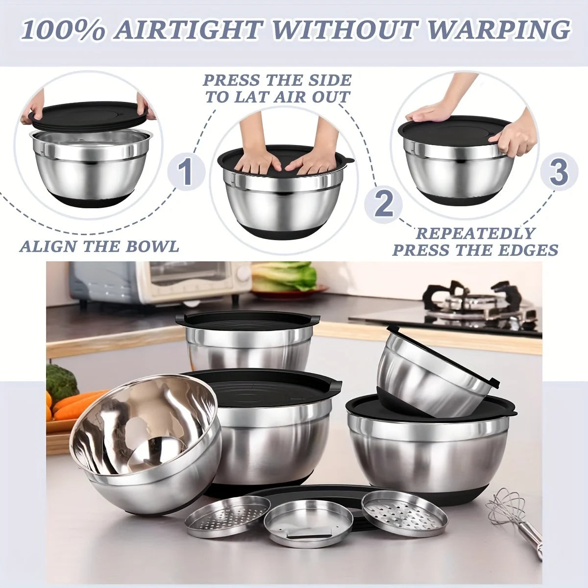 8PCS Airtight Lids, Non-Slip Bottoms & Attachments for Baking & Serving! π°π©βπ³