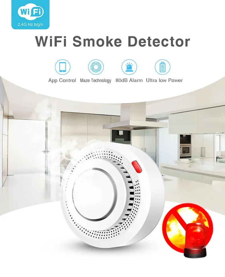 WiFi Tuya Smart Smoke Detector β Wireless Fire Protection & 80DB Alarm for Ultimate Safety! π¨
