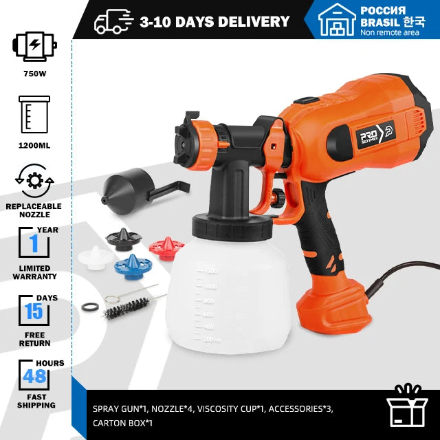 750W Electric HVLP Paint Sprayer β 4 Nozzle Sizes, 1200ml Tank for Easy & Precise Spraying! π