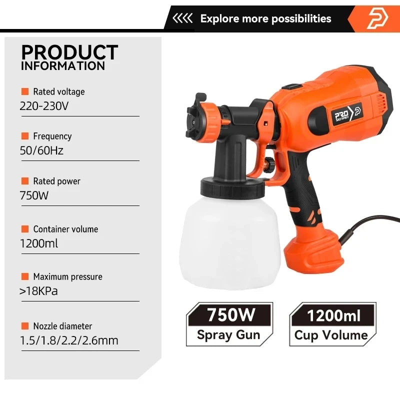 750W Electric HVLP Paint Sprayer β 4 Nozzle Sizes, 1200ml Tank for Easy & Precise Spraying! π