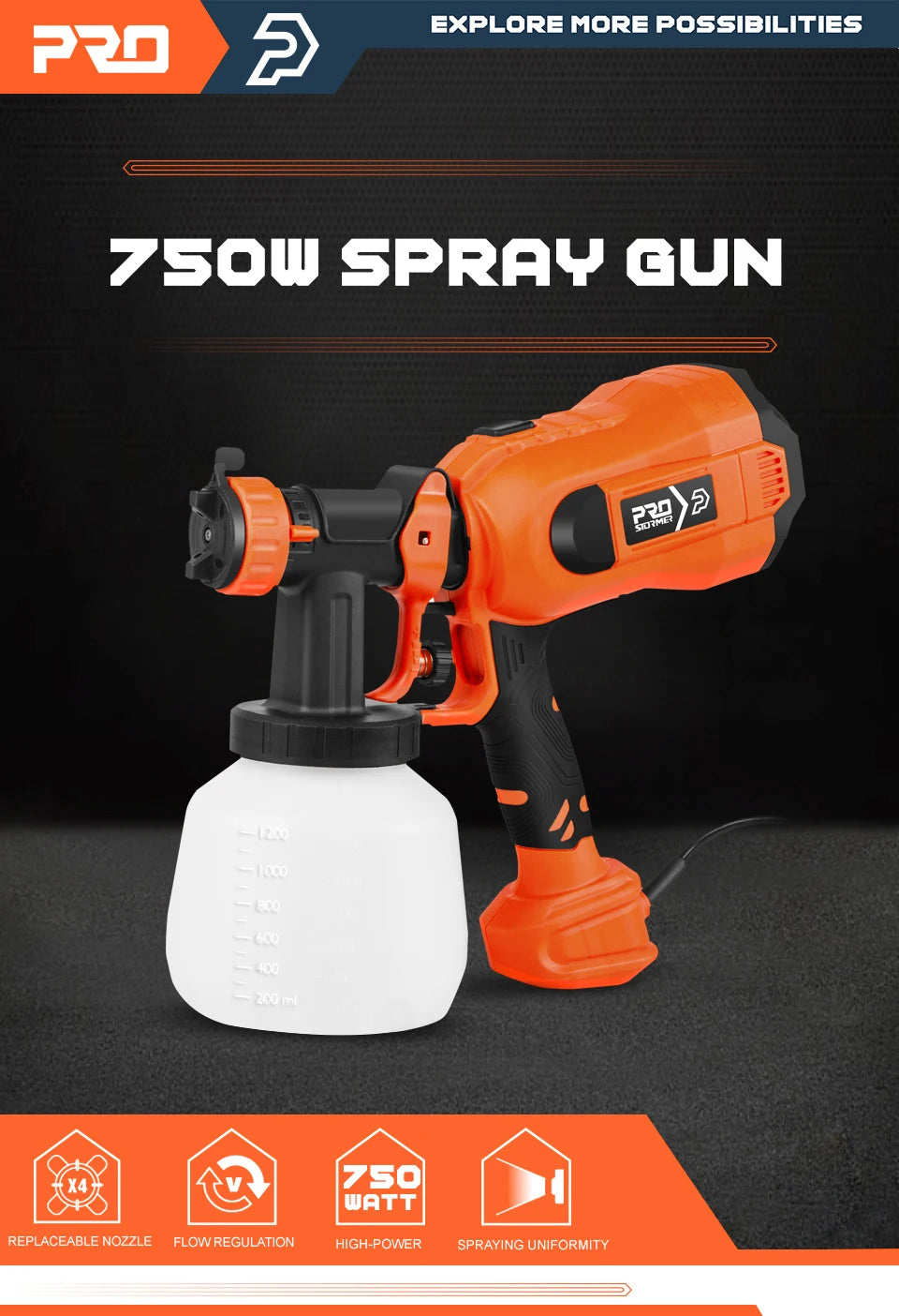 750W Electric HVLP Paint Sprayer β 4 Nozzle Sizes, 1200ml Tank for Easy & Precise Spraying! π