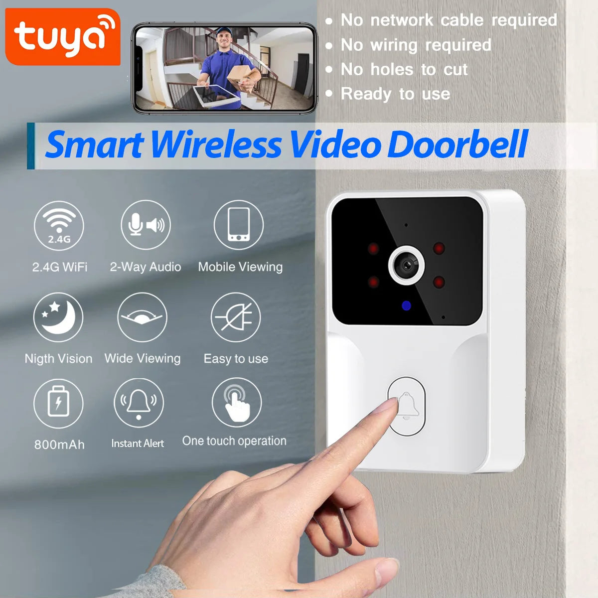 Tuya Smart Wireless Video Doorbell β HD Security Camera with Night Vision & 2-Way Audio π₯ποΈ