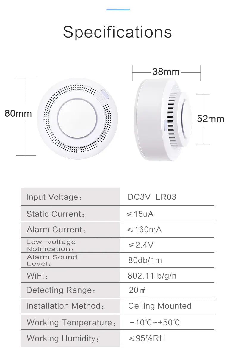 WiFi Tuya Smart Smoke Detector β Wireless Fire Protection & 80DB Alarm for Ultimate Safety! π¨