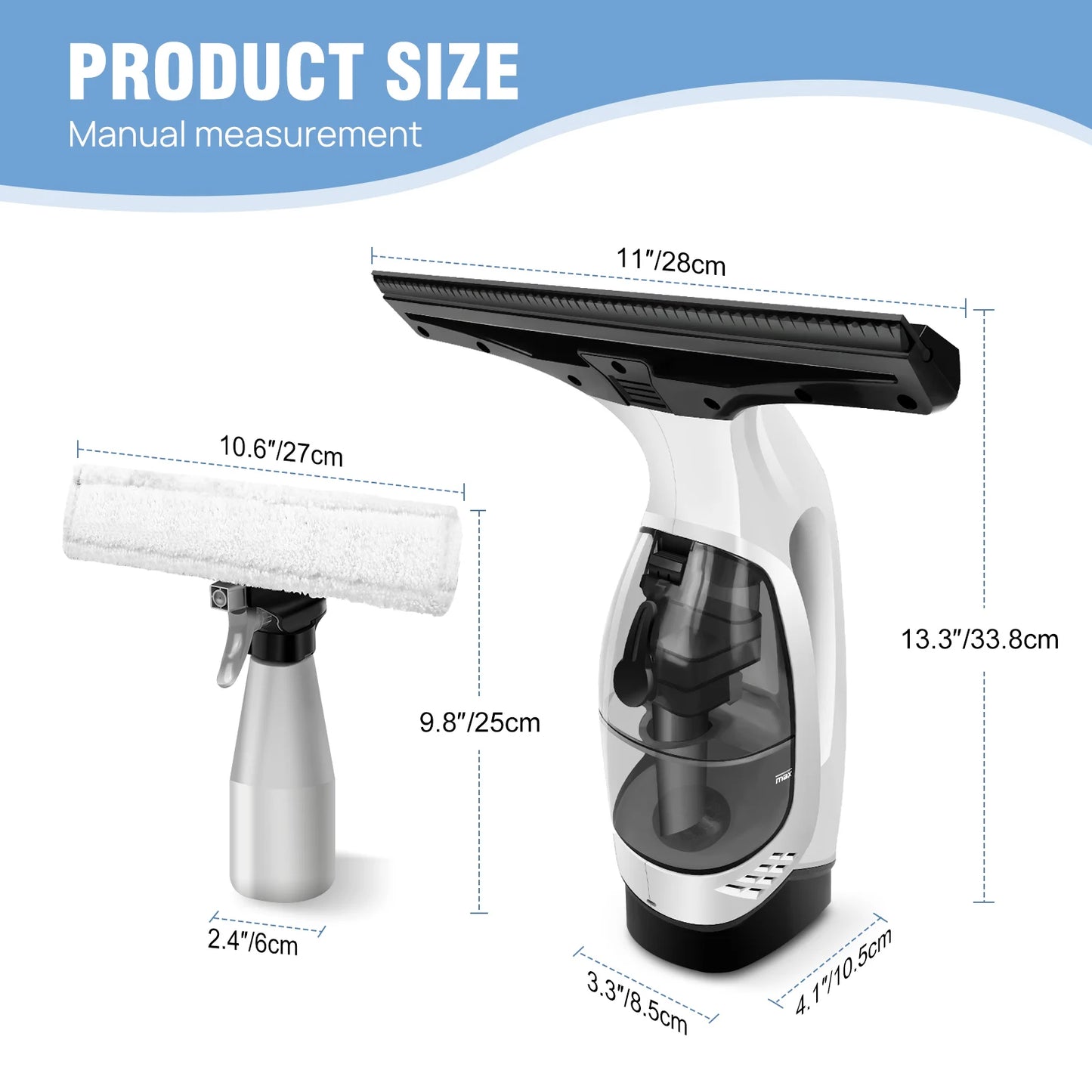Rechargeable Streak-Free Glass Washer with 28cm Squeegee & 150ml Water Tank πͺπ¦