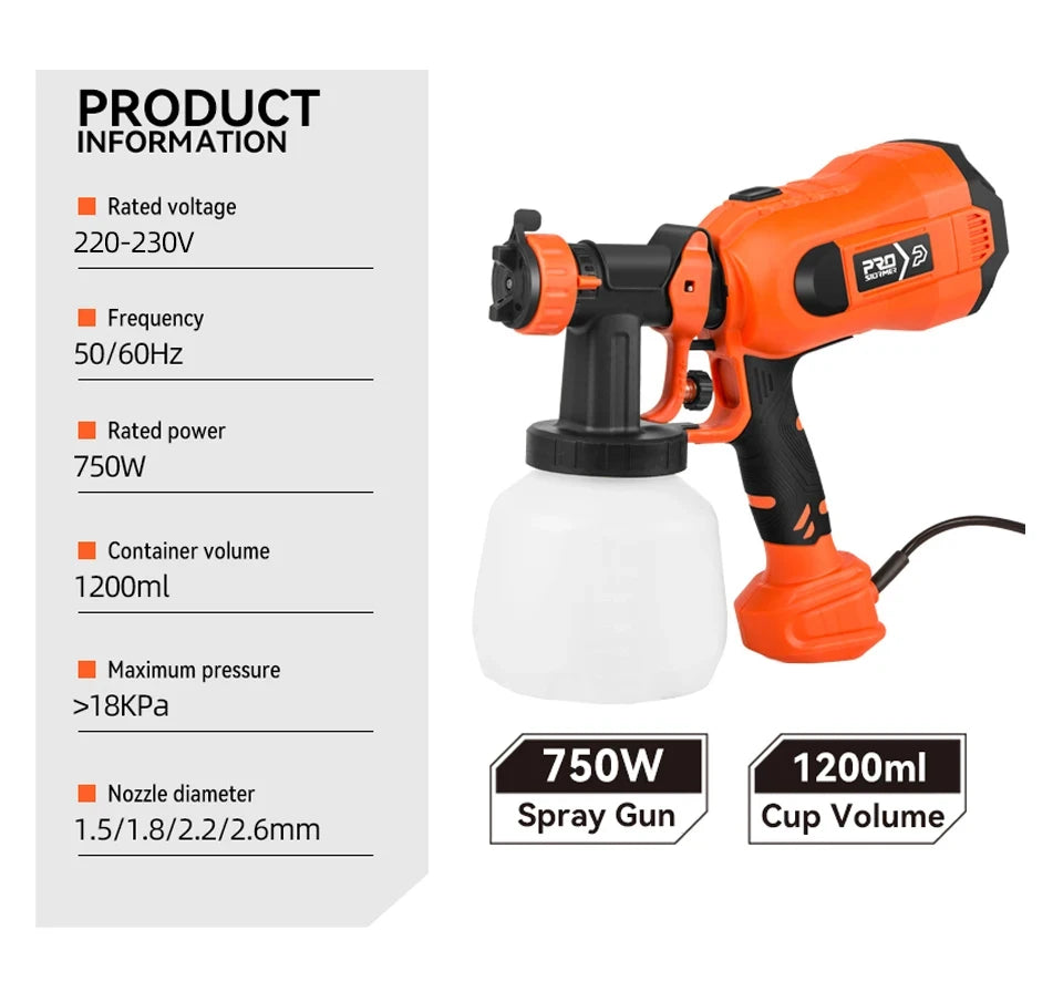 750W Electric HVLP Paint Sprayer β 4 Nozzle Sizes, 1200ml Tank for Easy & Precise Spraying! π