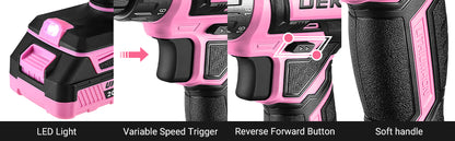 DEKO 20V Pink Cordless Power Drill – Electric Drill Set for Women! 💖🔧