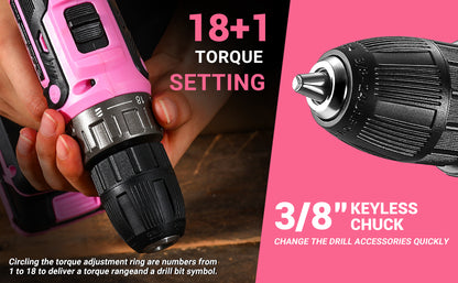 DEKO 20V Pink Cordless Power Drill – Electric Drill Set for Women! 💖🔧