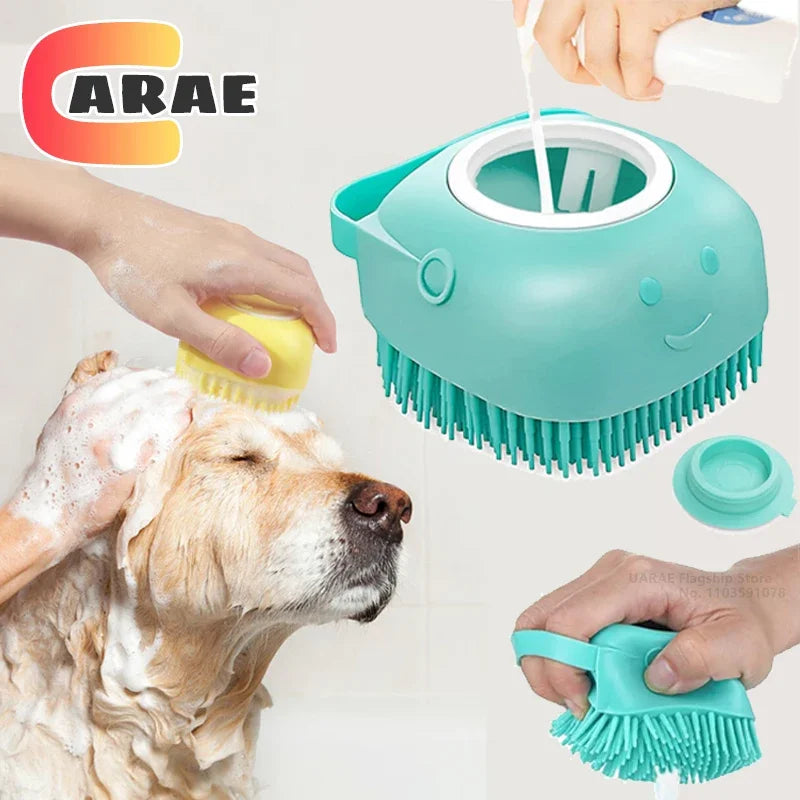 Pet Massage Shampoo Dispenser with Soft Silicone & Rubber Bristles for Dogs & Cats! 🐱✨